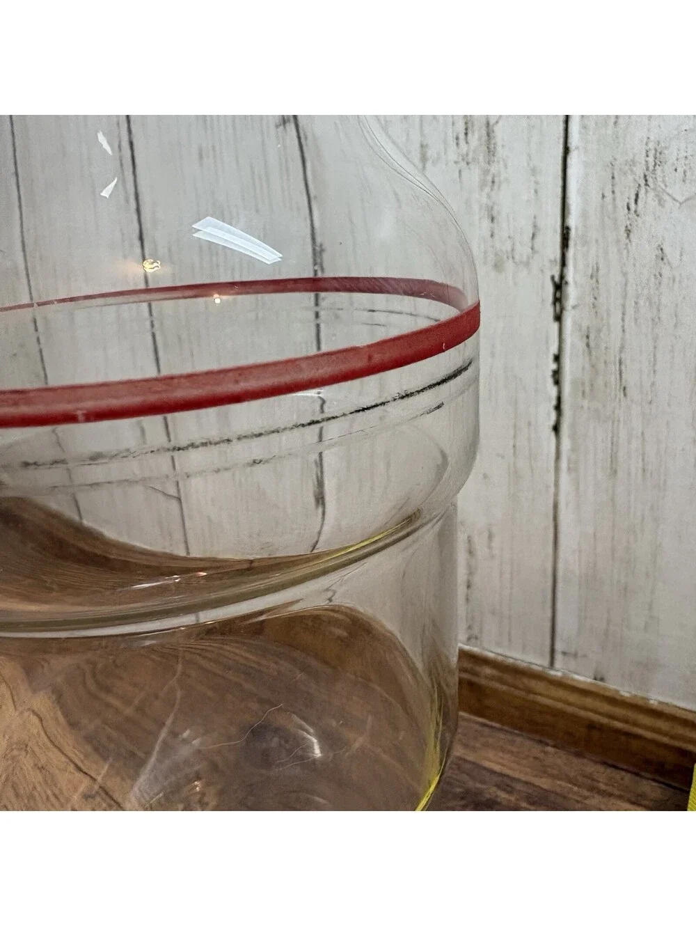 Vintage Cocktail Shaker Red Stripe Art Deco Glass MCM Aluminum Cap Drink Mixer